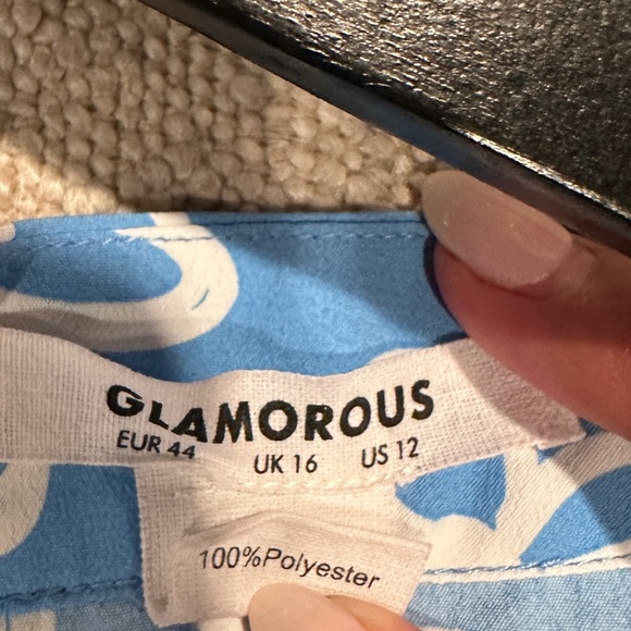 Glamorous corset front puff sleeve mini shift dress in blue scribble from ASOS - Picture 4 of 5